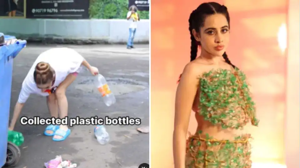 उर्फी जावेद ने कचरे से बिनी प्लास्टिक की बोतल और फिर बना डाली ये अतरंगी ड्रेस