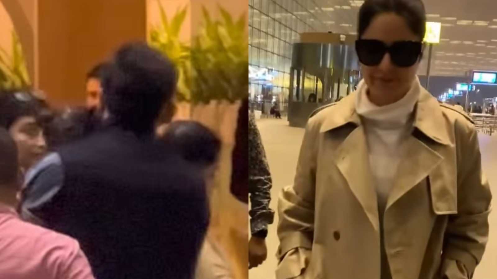 Ranbir Kapoor holding Rana and Katrina Kaif at the airport
