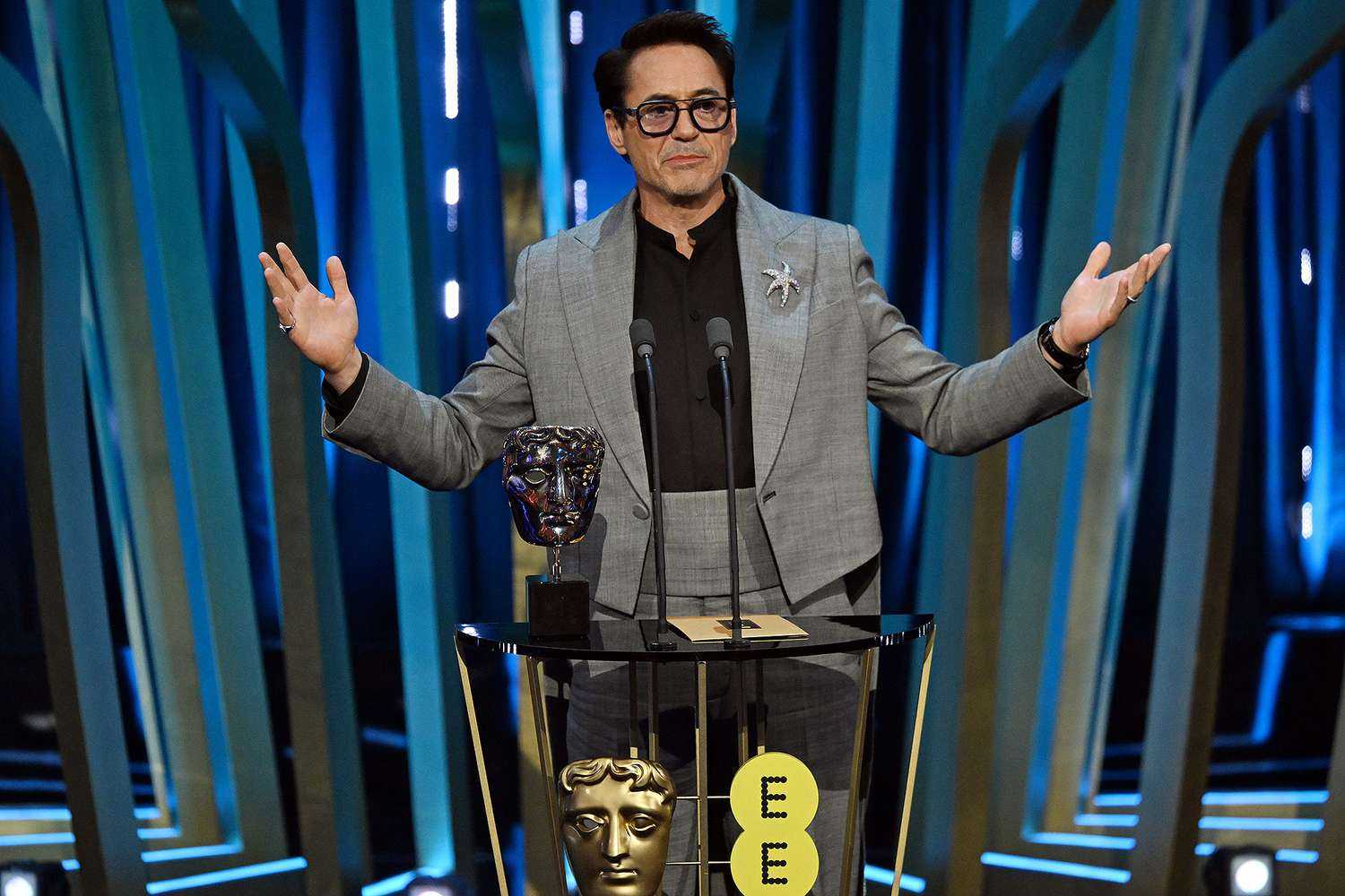 Robert Downey Jr. playfully references his dwindling credibility in supporting actor BAFTA acceptance speech