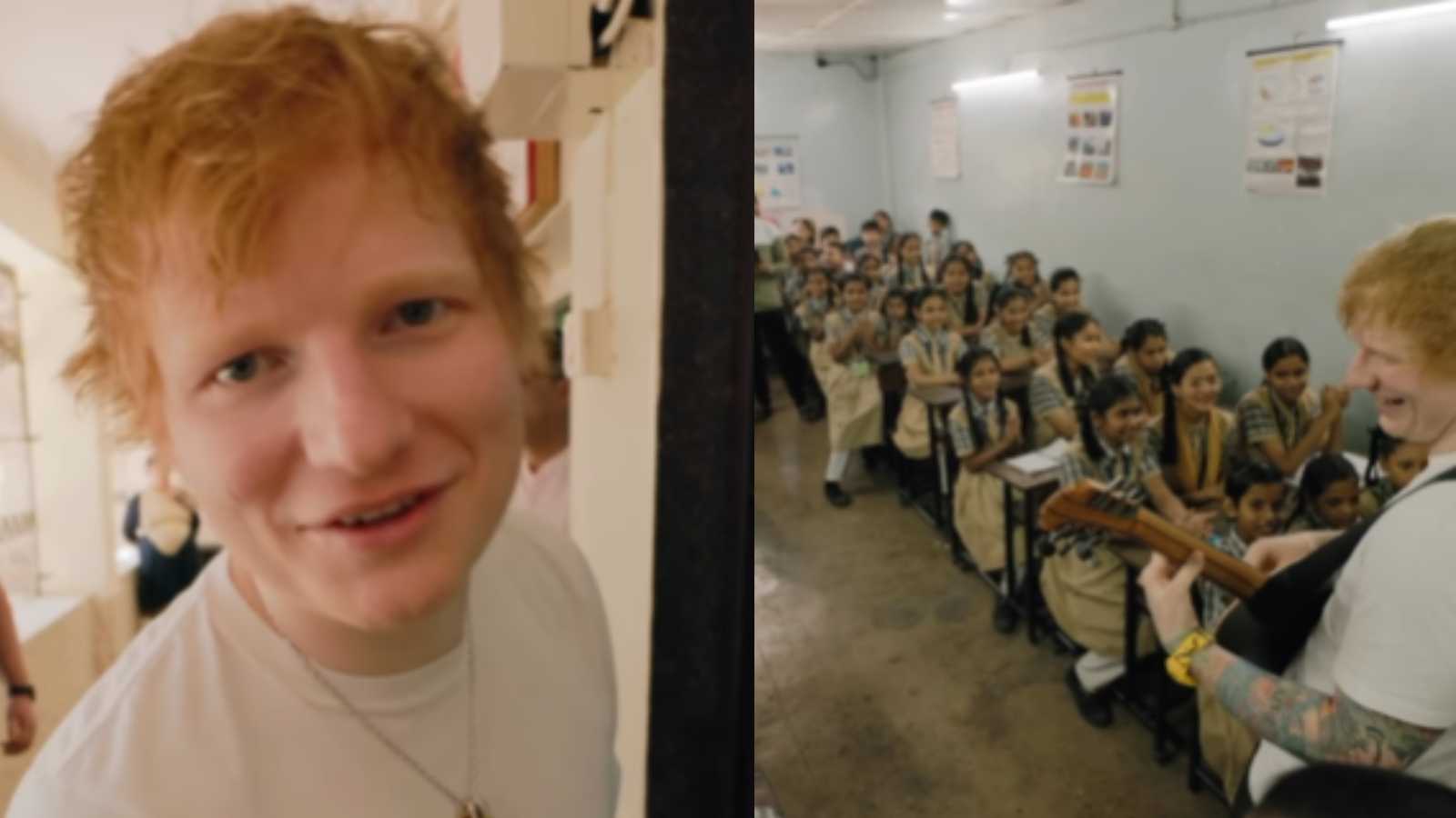 Ed Sheeran performs at a school in Mumbai