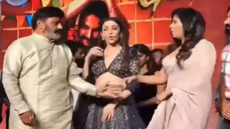 Nandamuri Balakrishna pushes Anjali.