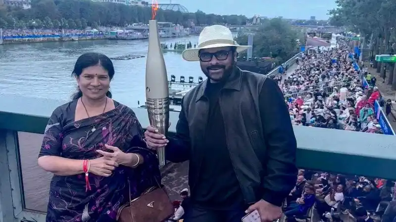 Chiranjeevi with wife Surekha at Olympics inaugural