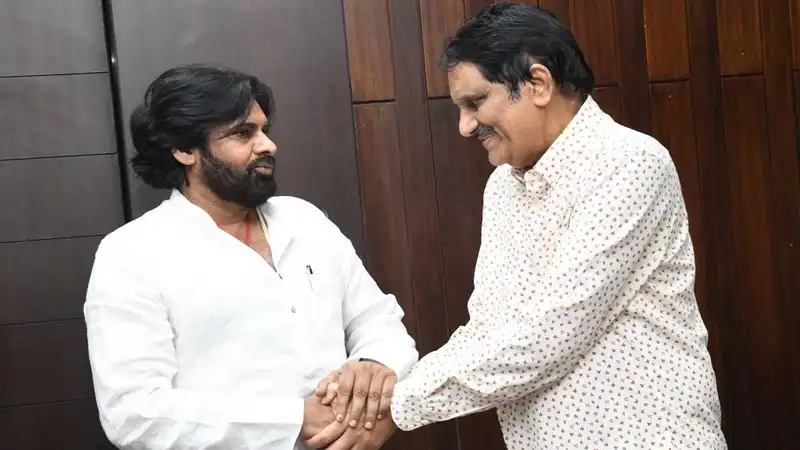 Producer Ashwini Dutt with Pawan Kalyan, Deputy Chief Minister of Andhra Pradesh.