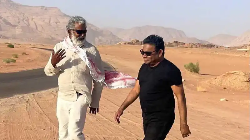 Blessy with AR Rahman on the sets of Aadujeevitham