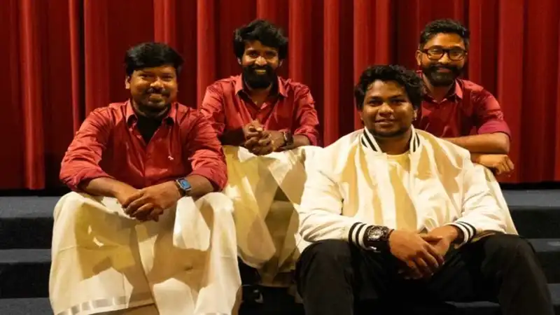 PS Vinothraj and Soori during Kottukkaali promotions.