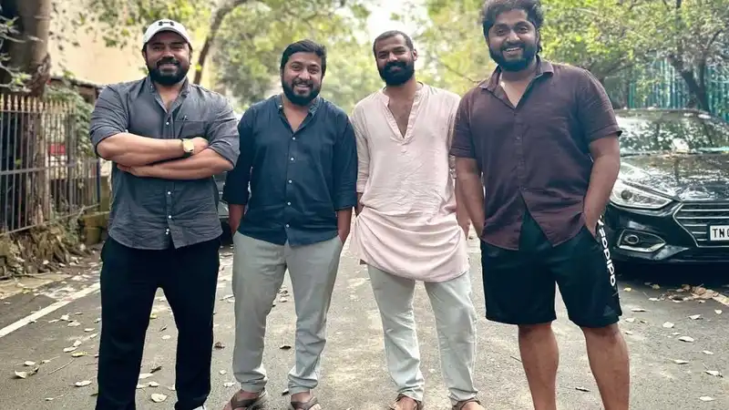 Nivin Pauly with cast and crew of Varshangalkku Shesham