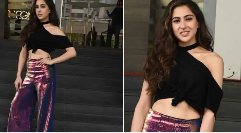 Sara Ali Khan Stuns In Cold-Shoulder Crop Top And Metallic Pants At Simmba Trailer Launch