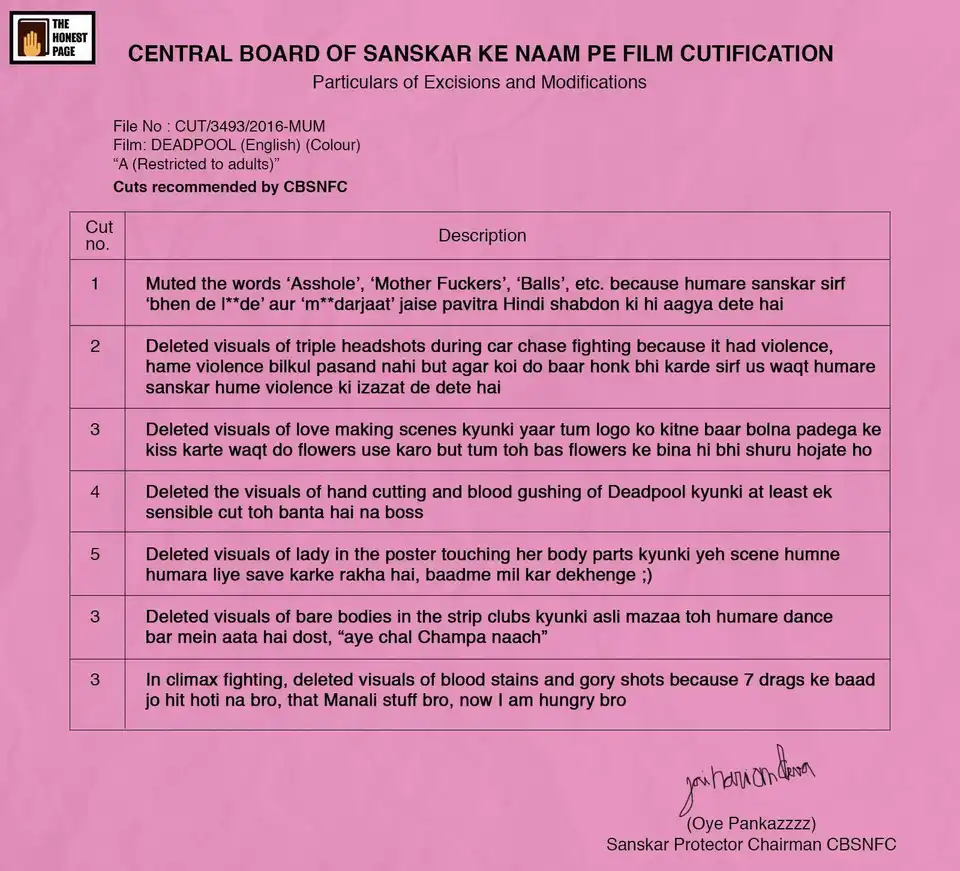 The Honest Page is at it again, Guess who’s at the receiving end? The Sanskari Censor Board!