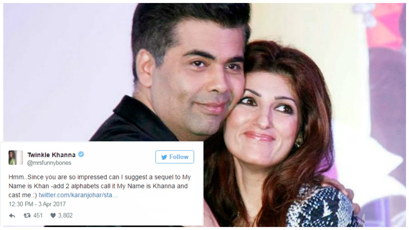 Twinkle Khanna Gives A New Film Title To Karan Johar On Twitter And Wants To Act In It 