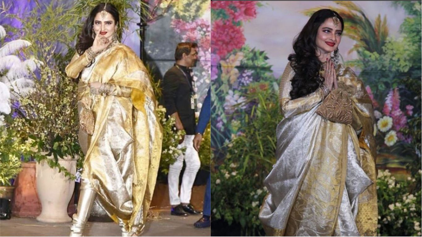 Rekha Finally Wears Something That Is Not A Kanjeevaram At Sonam’s Reception And We Can’t Take Our Eyes Off Her
