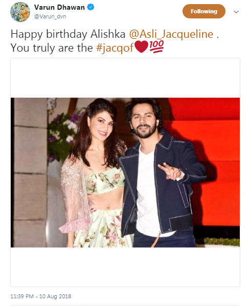 Varun Dhawan reveals a special name for Jacqueline Fernandez in his birthday wish