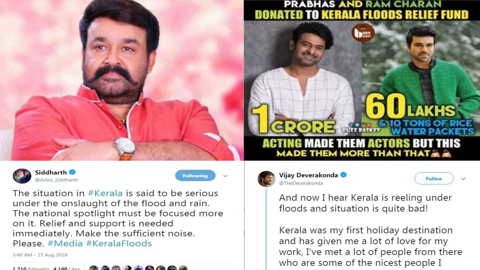 Actors From Tamil, Telugu and Malayalam Film Industry Come Together To Bring Relief To Flood Affected Kerala