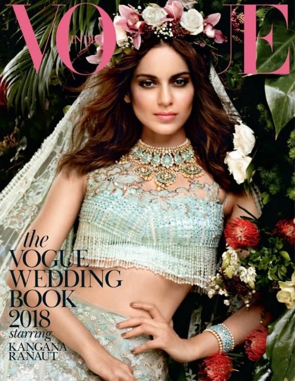 Kangana Ranaut Looks Every Bit Of  A Celestial Bride In A Mint Green Lehenga On The Vogue Wedding Book 2018
