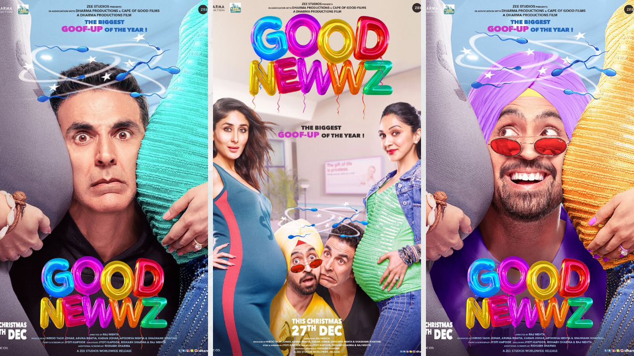 'गुड न्यूज': जारी हुए फिल्म के 3 पोस्टर, बेबी बंप के बीच में दबे नजर आए अक्षय और दिलजीत