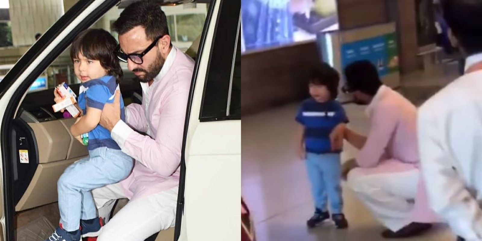 Taimur Ali Khan Cries At The Airport While Saif Ali Khan Patiently Consoles Him, Netizens Worry About The Munchkin Getting No Space