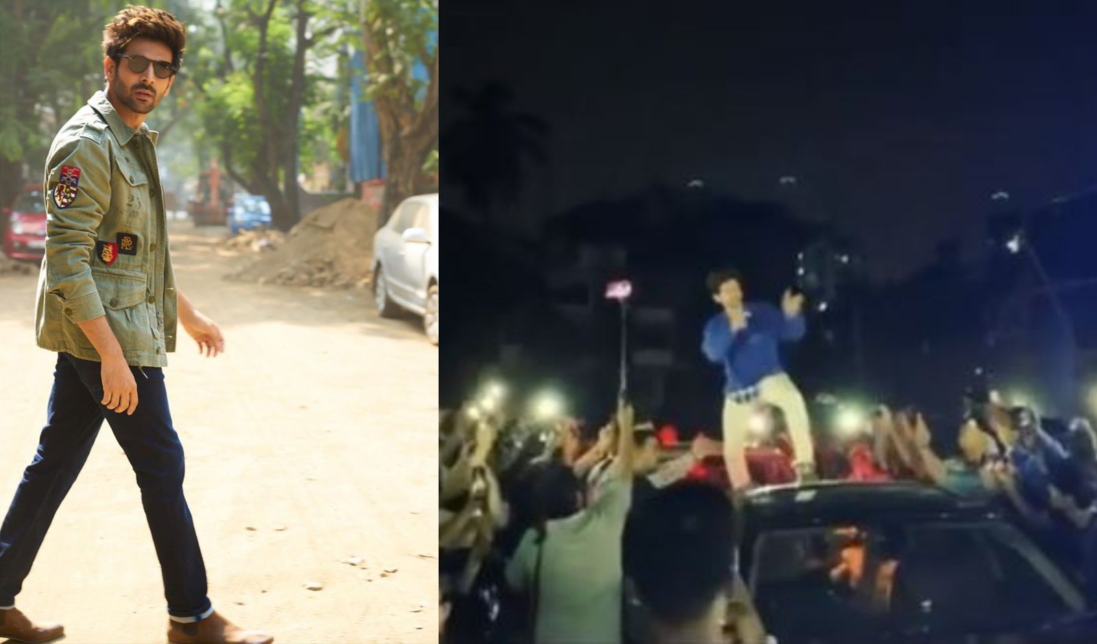Kartik Aaryan Gets Mobbed, Actor Dances Atop A Car To 'Akhiyon Se Goli Maare' As Fans Chant His Name; Watch
