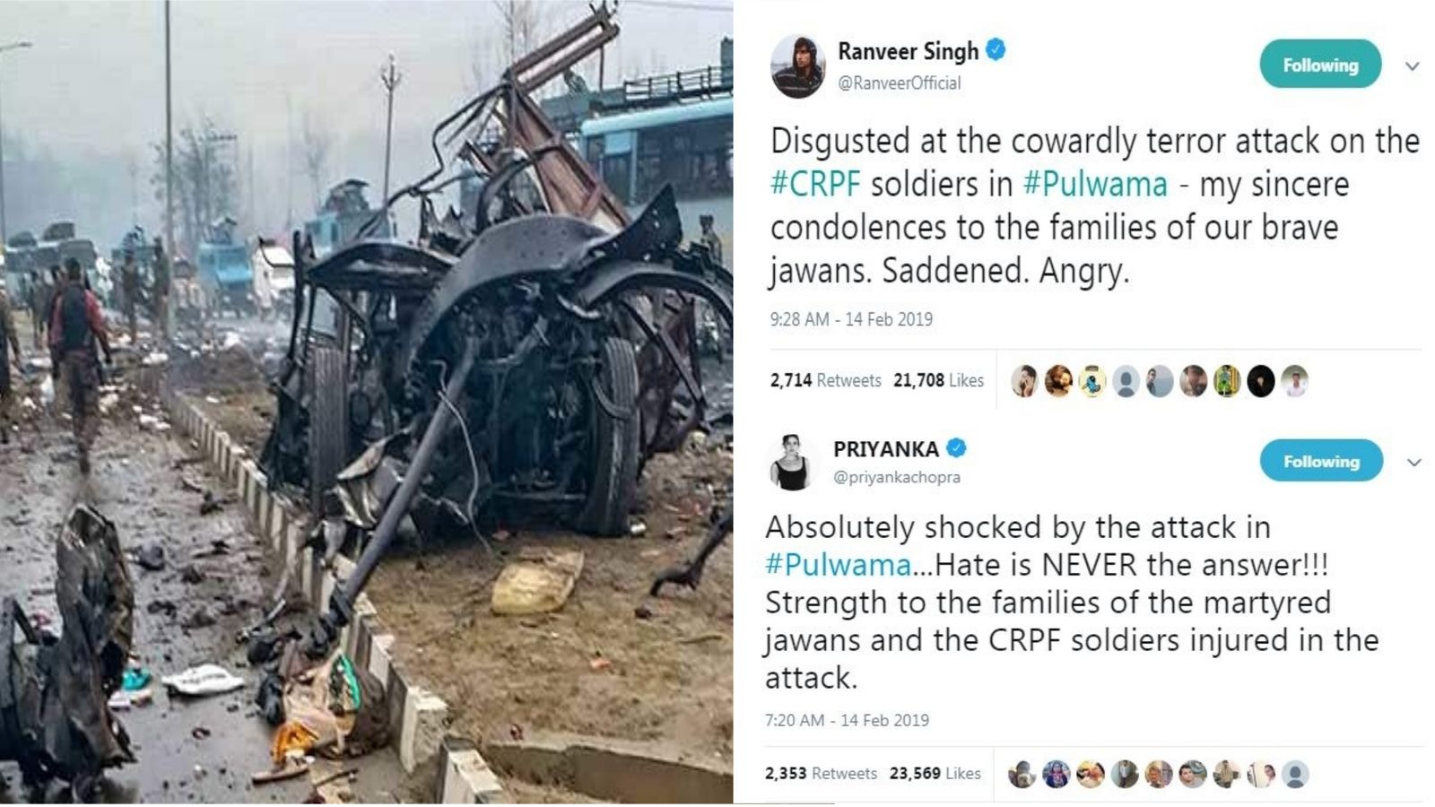 Here Is How Bollywood Expressed Their Grief Over The Pulwama Attack On Twitter 
