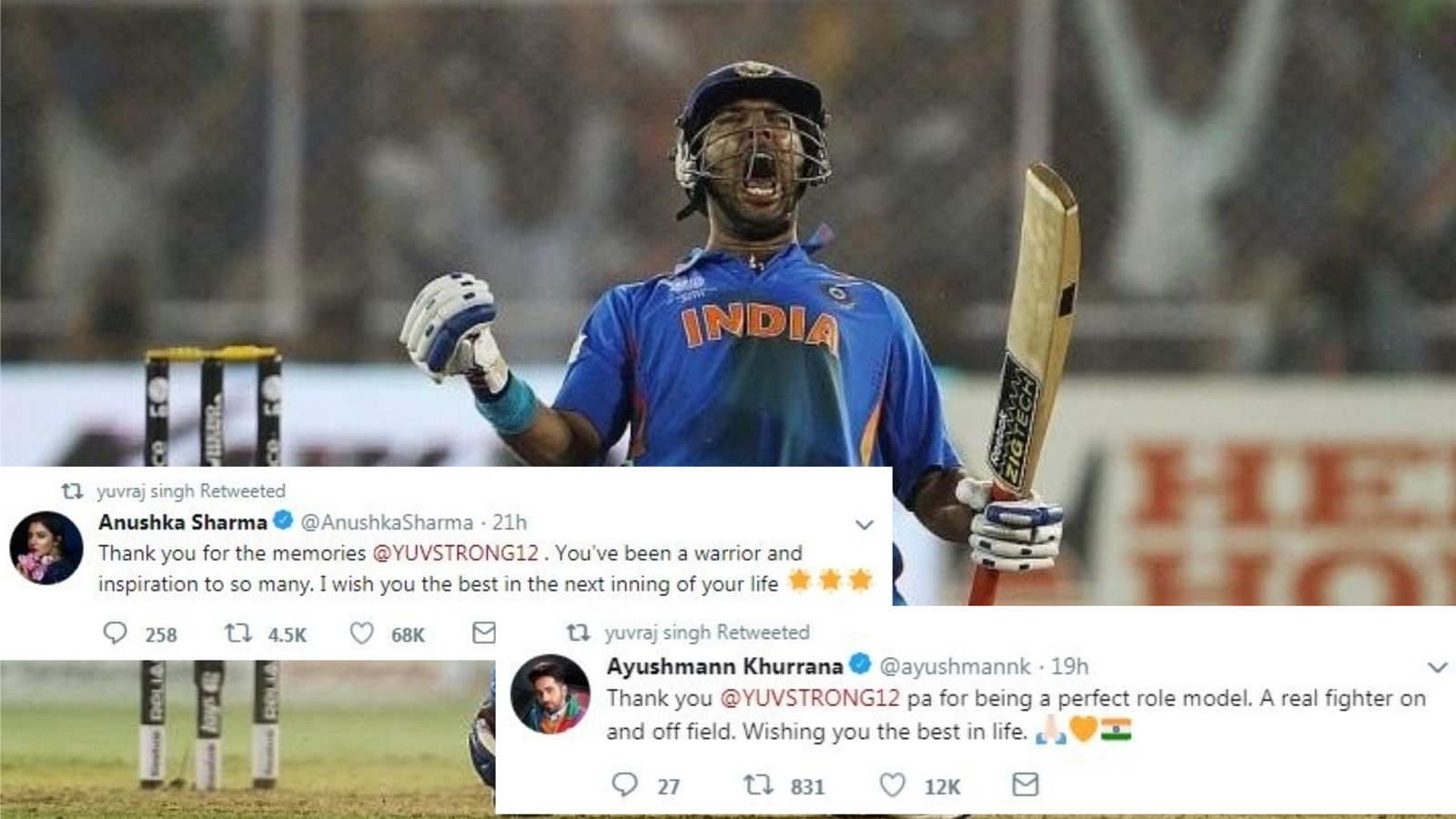 Yuvraj Singh Retires, Ayushmann, Varun, Anushka And Other Bollywood Celebs Cheer Him On For His Next Innings In Life