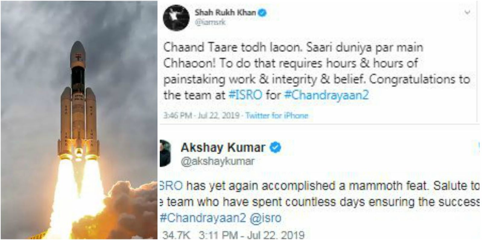 Bollywood Is On The Moon As ISRO Launches The Chandrayan 2, Twitter Erupts With Congratulatory Messages