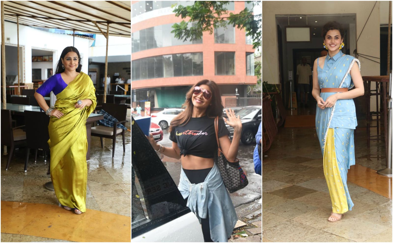 Spotted: Akshay, Taapsee And Vidya Promotes Mission Mangal, Shilpa Shetty Ducks From The Rain