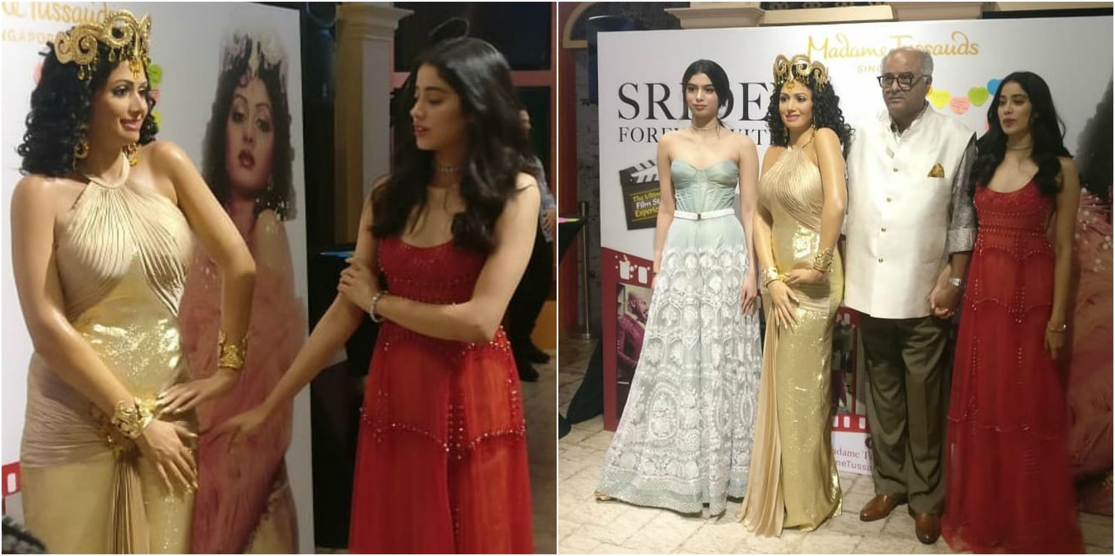 Sridevi’s Wax Figure Unveiled At Madame Tussauds By Husband Boney Kapoor And Daughters Jahnvi And Khushi