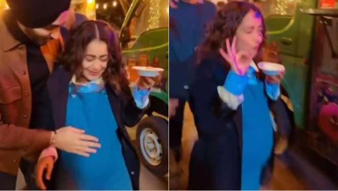 'Kick Mara' - Neha Kakkar Has Fun Flaunting Her Fake Baby Bump While Enjoying Pani Puri On Sets On Her Latest Song