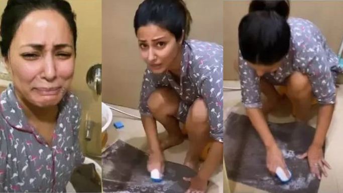 हिना खान की मां ने दिया टास्क, ब्रश रगड़ रगड़ कर धोया घर का डोरमेट