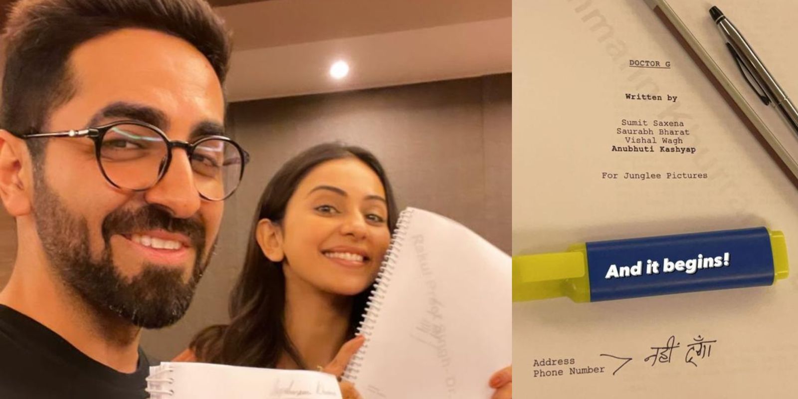 Ayushmann Khurrana And Rakul Preet Kick-Start Shoot Of Doctor G; Share A Selfie With Their Script