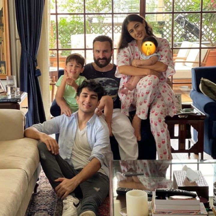 Sara Ali Khan celebrates Eid with father Saif and her brothers; tactfully hides Jeh’s face with an emoji