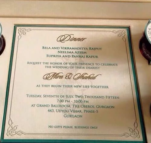Shahid Kapoor’s Wedding Card Finally Disclosed 