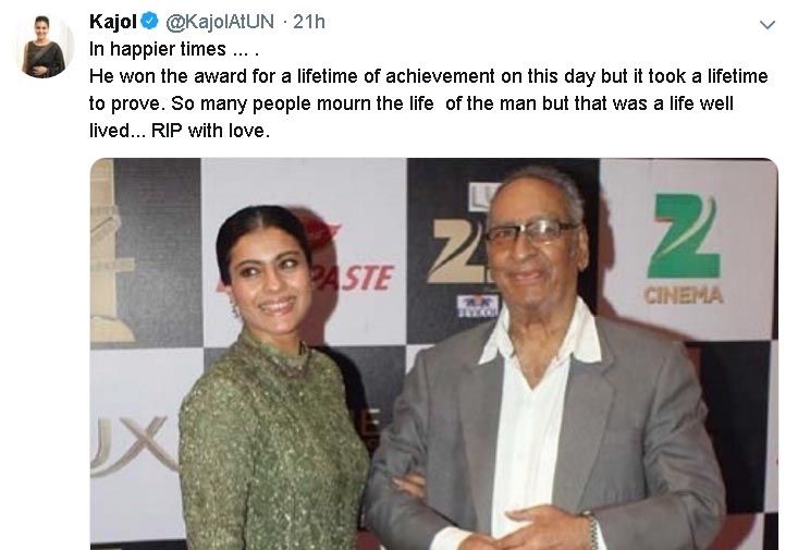 Kajol Shares A Picture With Her Late Father-In-Law Veeru Devgan Writes, 'That Was A Life Well-Lived'